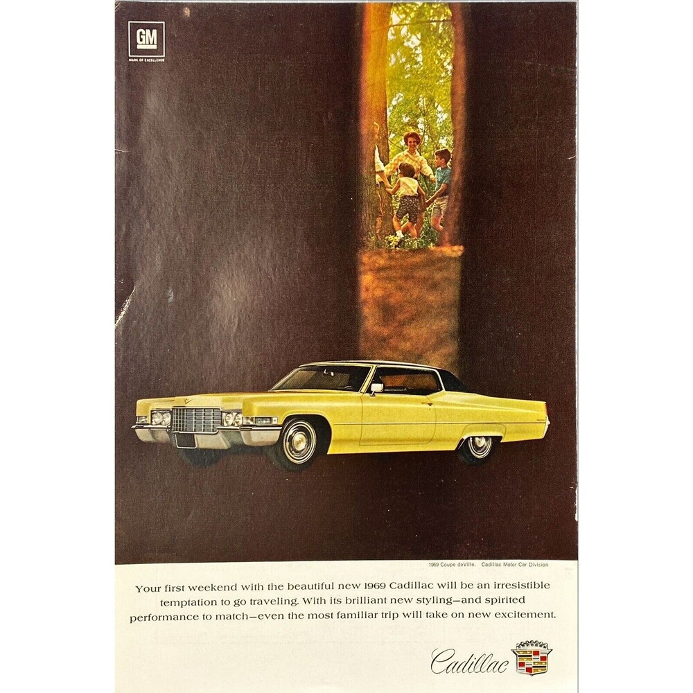 Cadillac Coupe deVille 1969 "Spirited Performance" Vintage Print Ad 1969